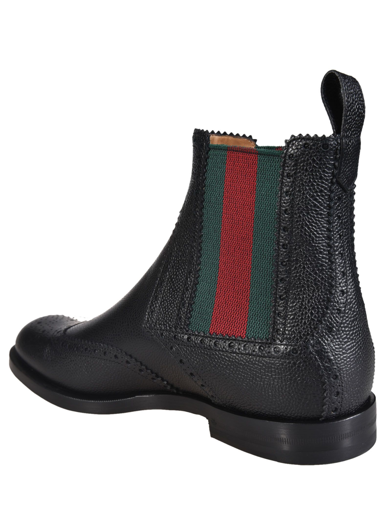 Gucci - Gucci Men&#39;s Black Scotch Web Leather Ankle Boots - Nero, Men&#39;s Boots | Italist