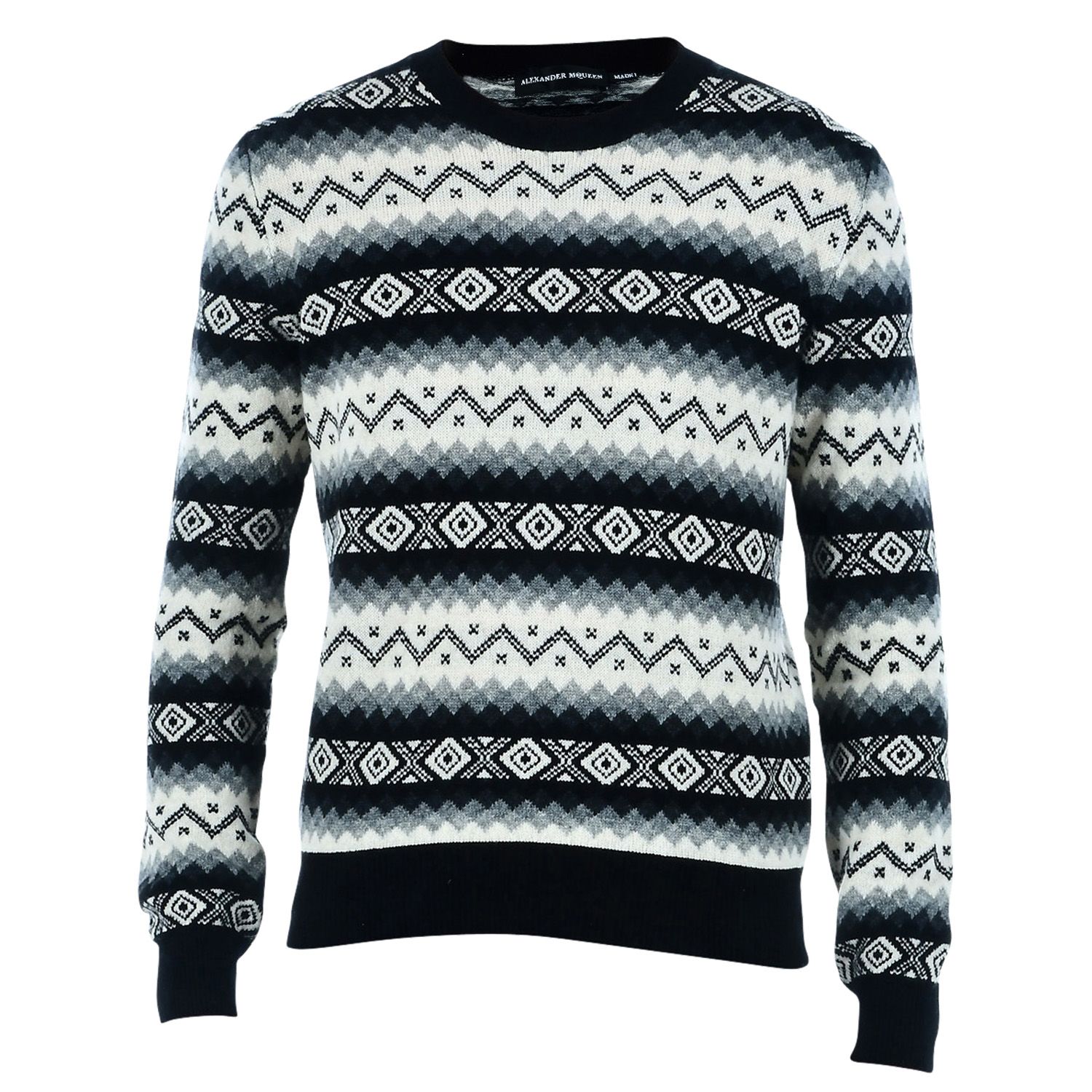 ALEXANDER MCQUEEN GEOMETRIC STRIPED CASHMERE PULLOVER, BLACK | ModeSens