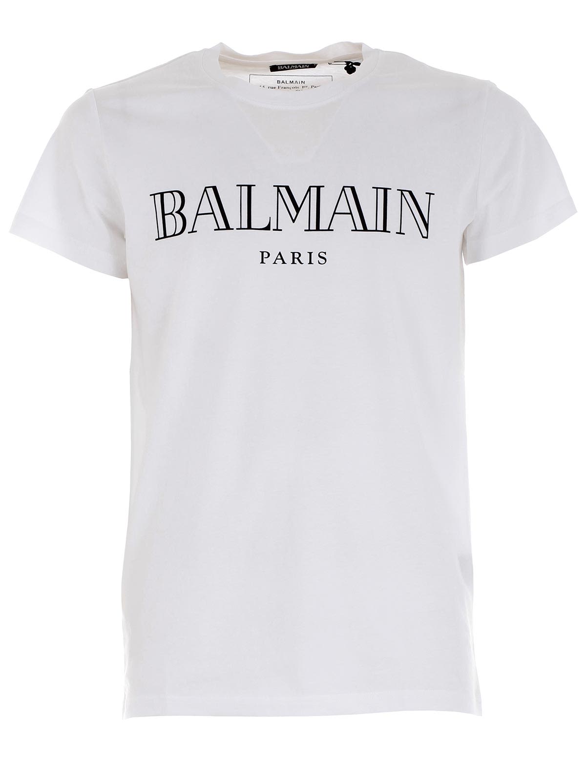 BALMAIN Logo Printed Cotton Jersey T-Shirt, White/Black | ModeSens