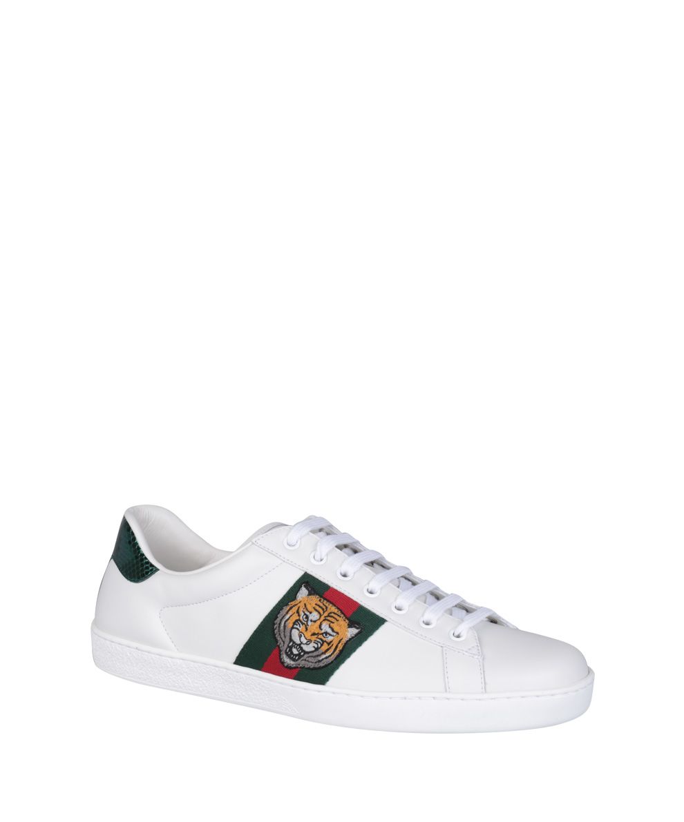 GUCCI New Ace Low-Top Leather Trainers in White Multi | ModeSens