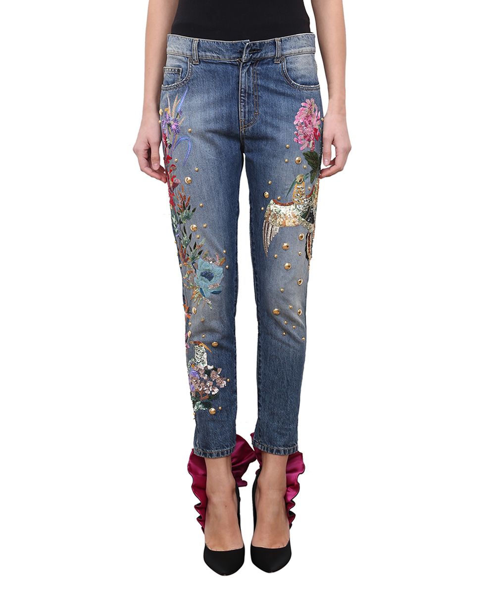ZUHAIR MURAD Embroidered Embellished Low-Rise Slim Boyfriend Jeans in ...