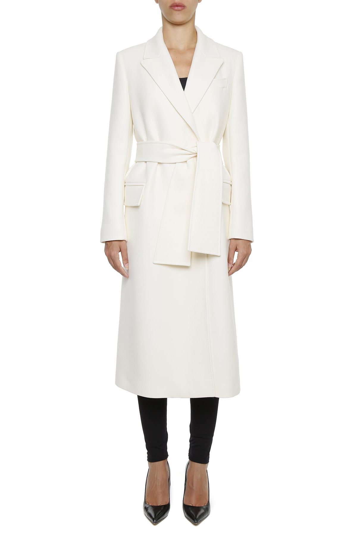 TOM FORD Tailored Wool Long Coat With Belt, White | ModeSens