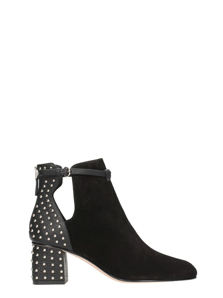 RED VALENTINO BLACK SUEDE AND LEATHER ANKLE BOOTS,10631415