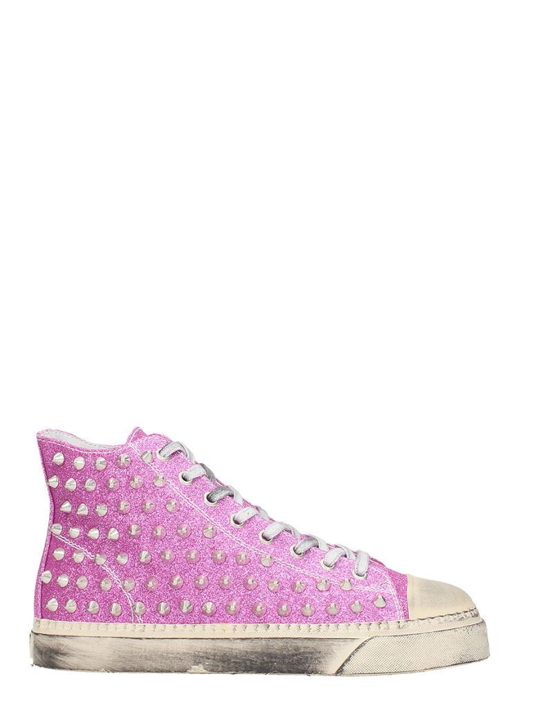 Gienchi Jean Michel Hi Glitter Pink Sneakers In Fuxia | ModeSens
