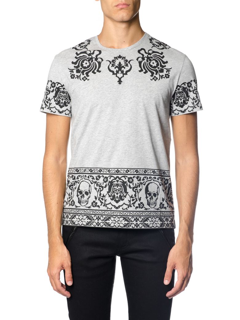 Alexander Mcqueen Skull & Floral Cotton Jersey T-Shirt In White/Black ...