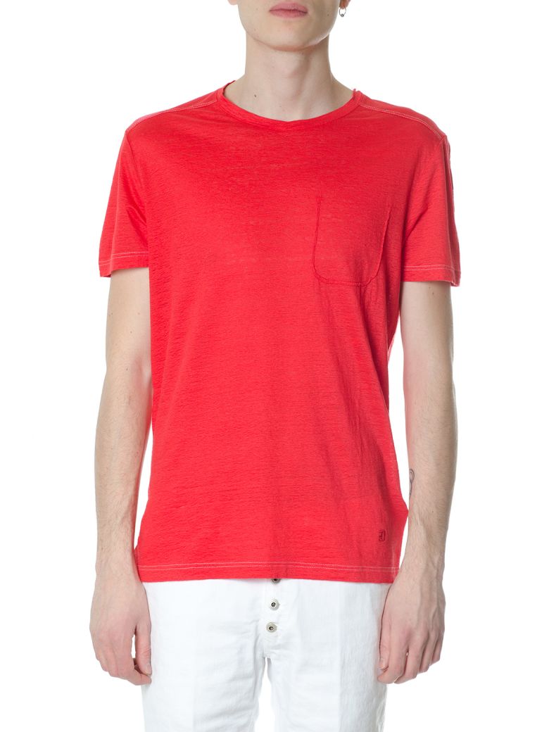 DONDUP RED COTTON T-SHIRT WITH LOGO,10604542