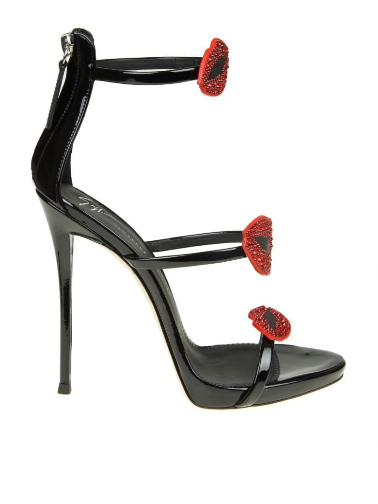 GIUSEPPE ZANOTTI SANDAL "COLINE" IN BLACK PAINT WITH APPLICATIONS,10629385
