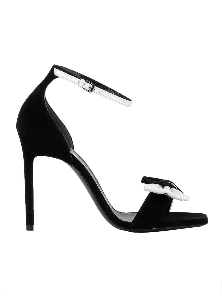 Saint Laurent White/black Leather/suede Sandals In Black/white