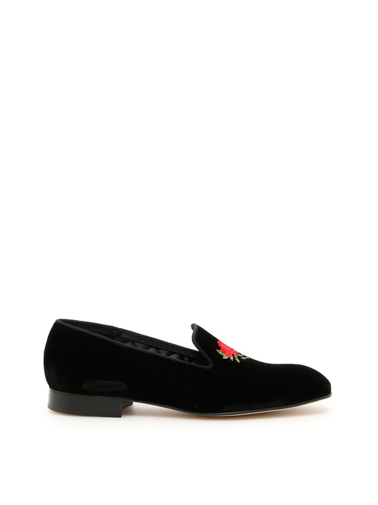 CHURCH'S VELVET LOAFERS WITH ROSE EMBROIDERY,10608581