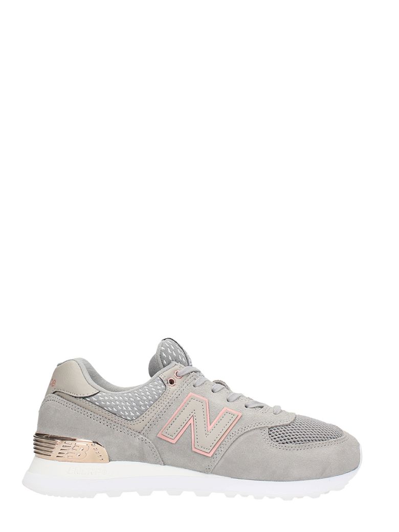 NEW BALANCE LEATHER AND SUEDE GREY SNEAKERS,10597557