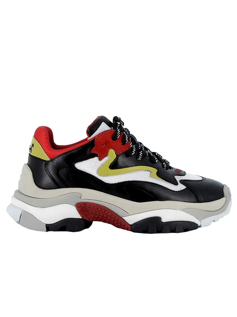 Ash Addict Trainers Black Leather & Red Mesh In Multicolor