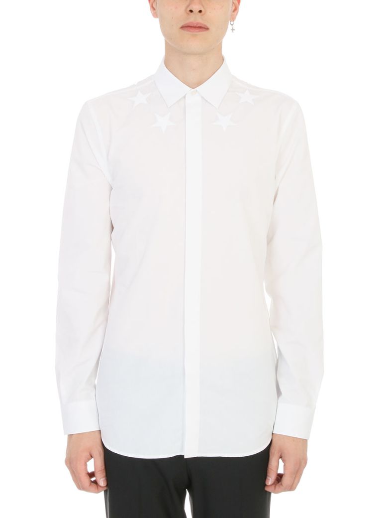 GIVENCHY STAR EMBROIDERED WHITE BLACK SHIRT,10630673