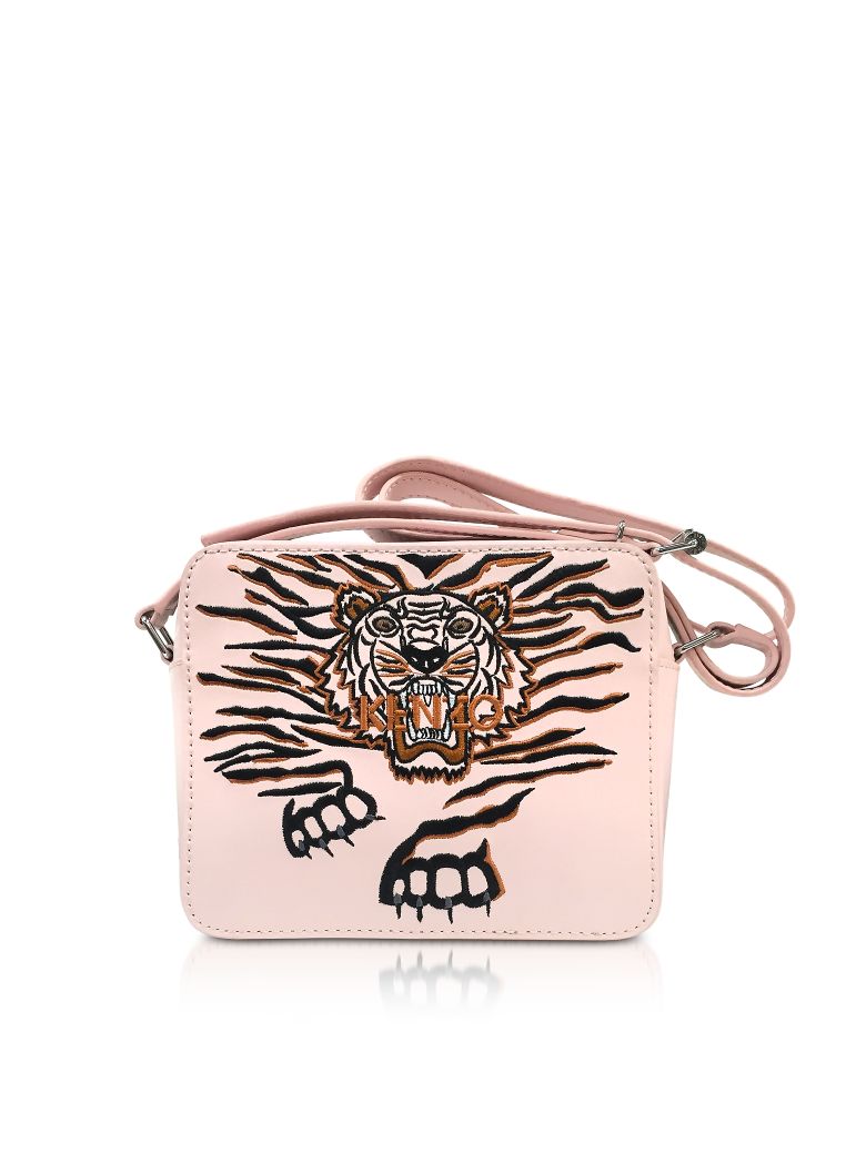 KENZO FADED PINK LEATHER GEO TIGER CAMERA BAG W-TIGER EMBROIDERY,10590350