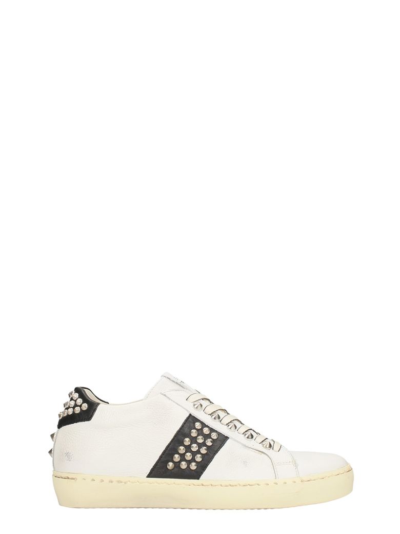 LEATHER CROWN WHITE LEATHER SNEAKERS,10631116