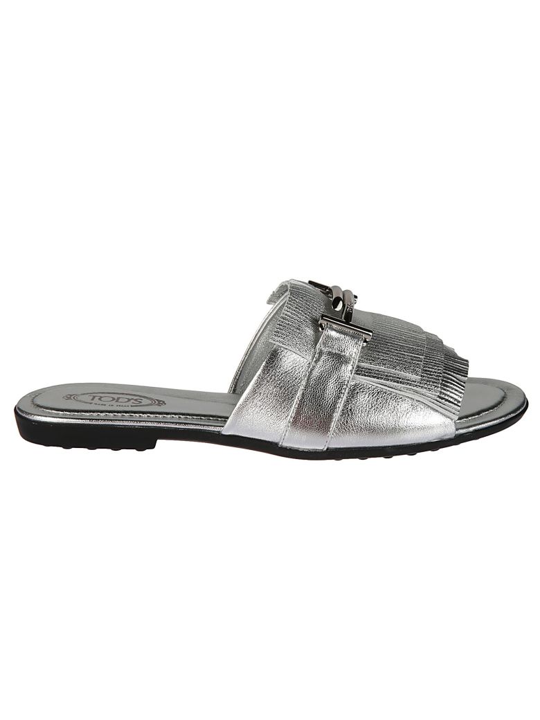 TOD'S DOUBLE T FRINGED SLIDERS,10600544