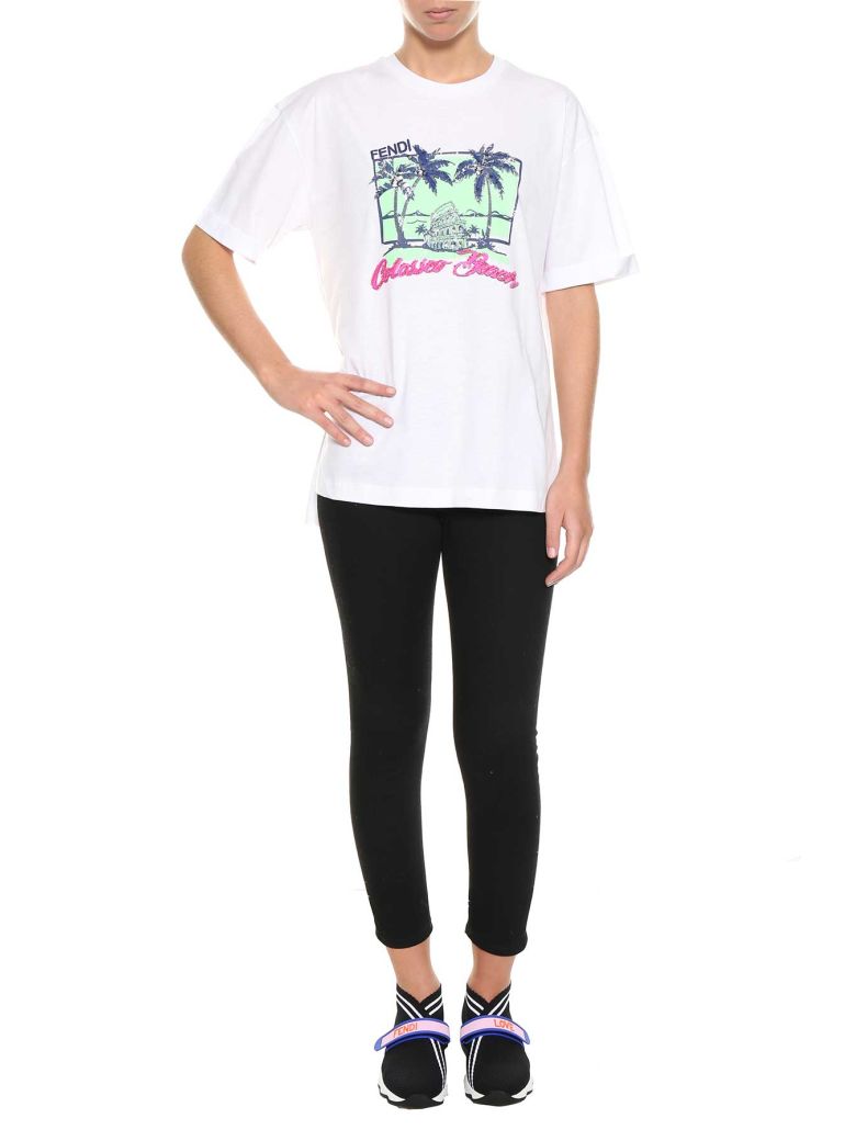 FENDI COLOSSEO BEACH EMBROIDERED T-SHIRT,10582814
