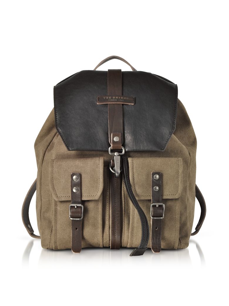 THE BRIDGE CARVER-D CANVAS AND LEATHER MEN'S BACKPACK W/FLAP TOP,10608147
