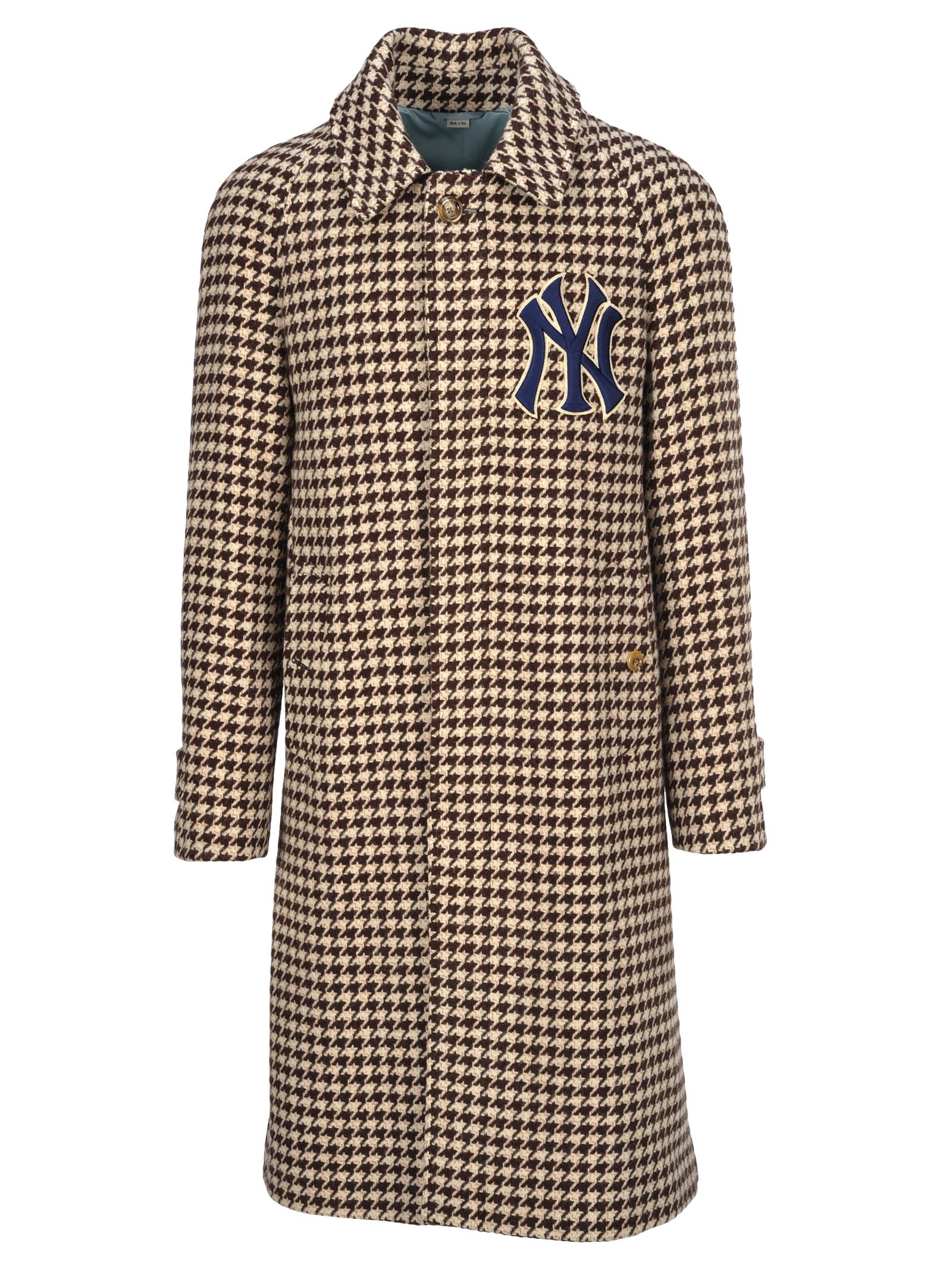 gucci 棕色纽约洋基队版千鸟格大衣