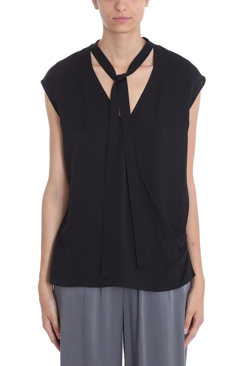 Theory Relaxed Tie-Neck Sleeveless Silk Wrap Top In Black | ModeSens