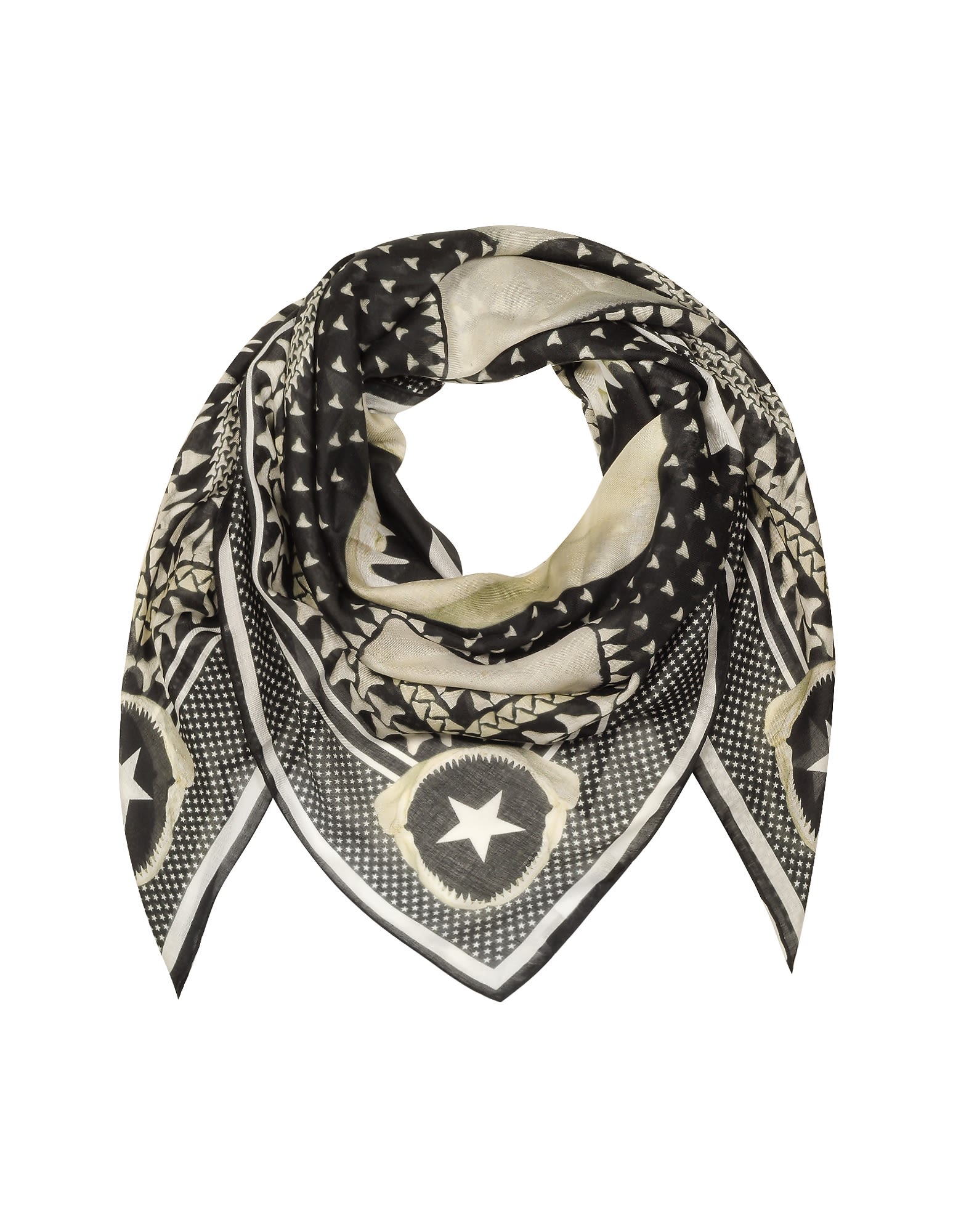 GIVENCHY BLACK AND WHITE MODAL AND CASHMERE WRAP,10591009