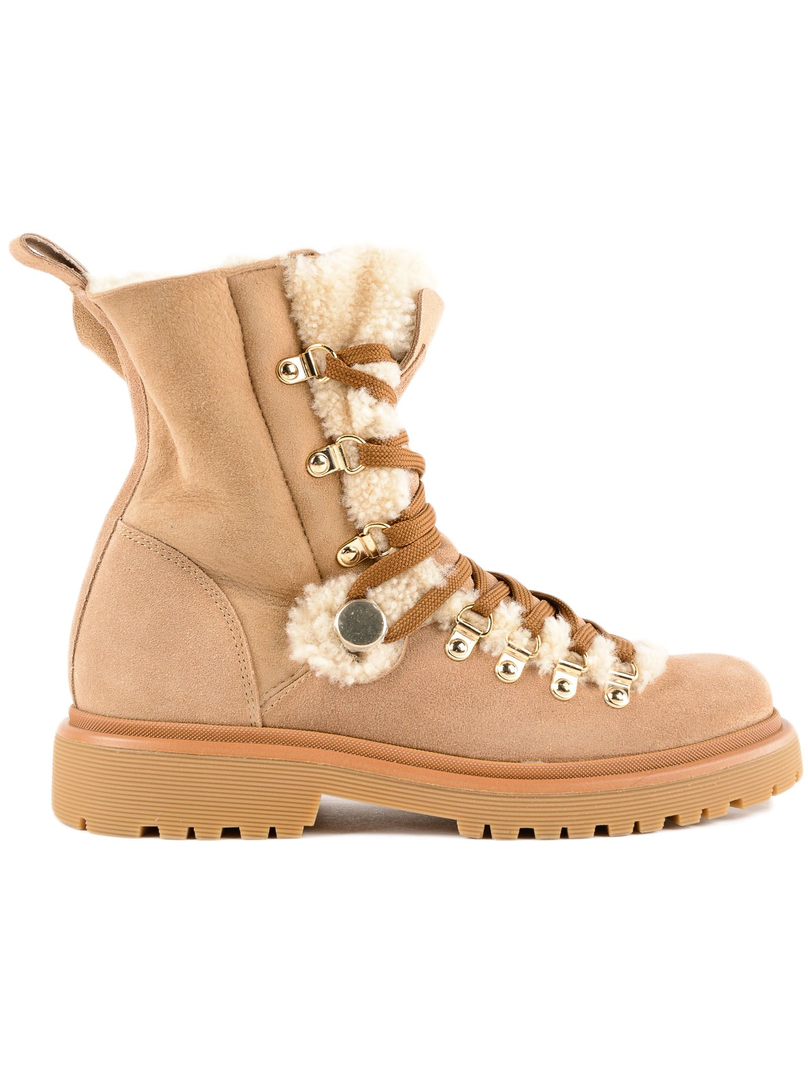 Moncler Glitter Shearling Lined Hiking Boots - Beige - 10667689 | italist