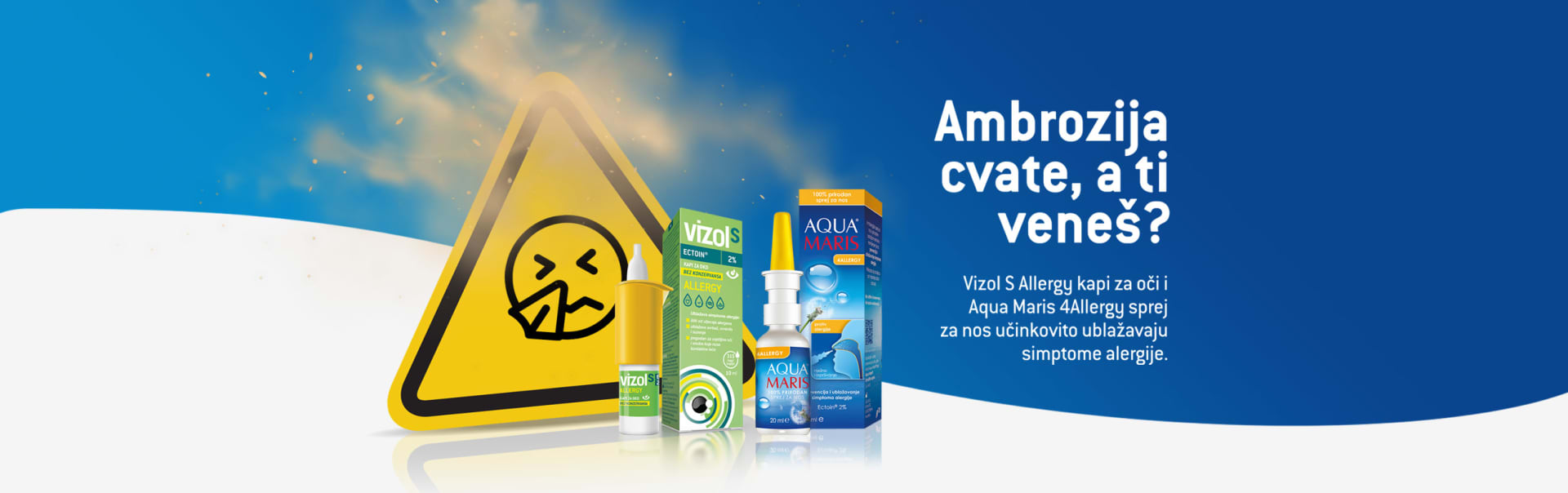 Aqua Maris 4Allergy sprej za nos i Vizol S Allergy kapi za oči učinkovito ublažvaju simptome alergije.