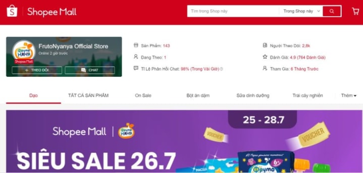 TOP 4 các cửa hàng Shopee Mall bán đồ ăn dặm chính hãng cho bé