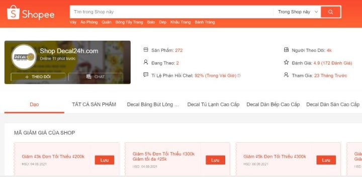 Danh sách các cửa hàng shopee bán bảng dán tường cho bé