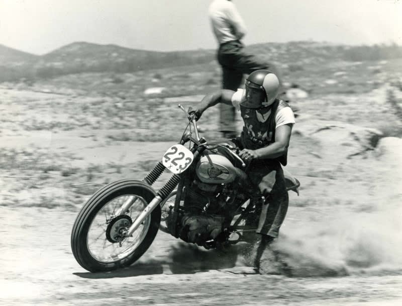 Man riding vintage motorcycle
