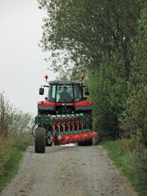 Kverneland BE transported on road by tractor