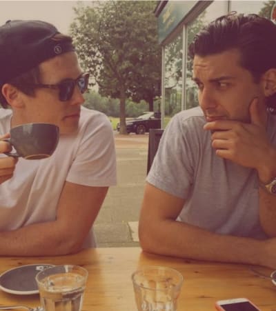 Kev and Dave sharing ideas over coffee.