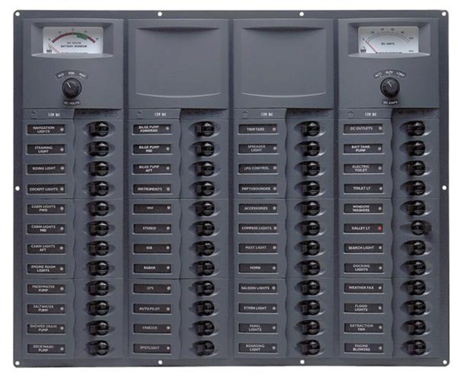 12v Dc Circuit Breaker Panel 48 Way Square A/log Meter (907-AM)