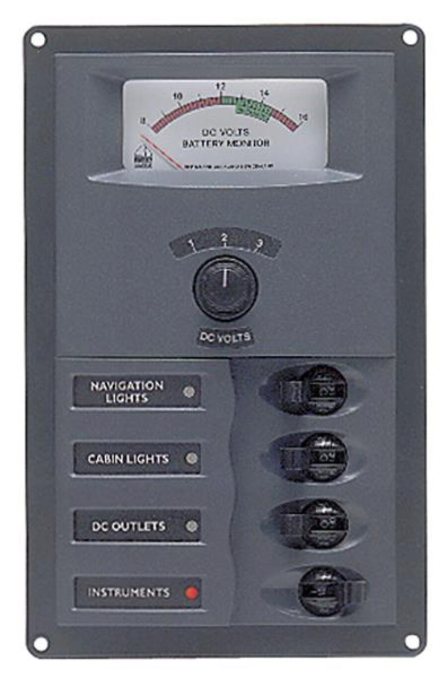 12v Dc Circuit Breaker Panel 4 Way Vert A/log Meter (900-AM)