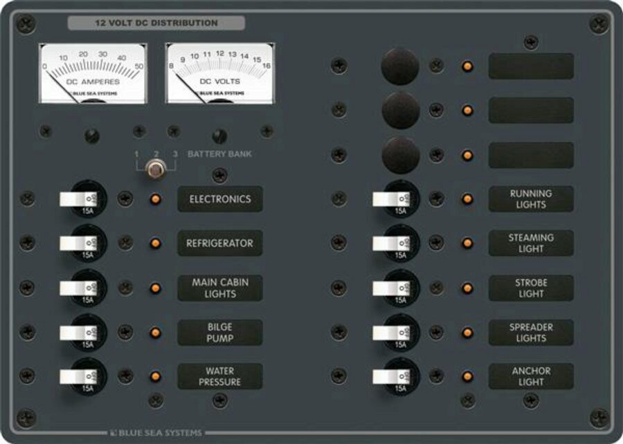 13 Way Panel Inc Volt+ammeter 12v