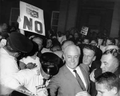 Harold Holt jostled during a November 1966 election rally in Rockdale