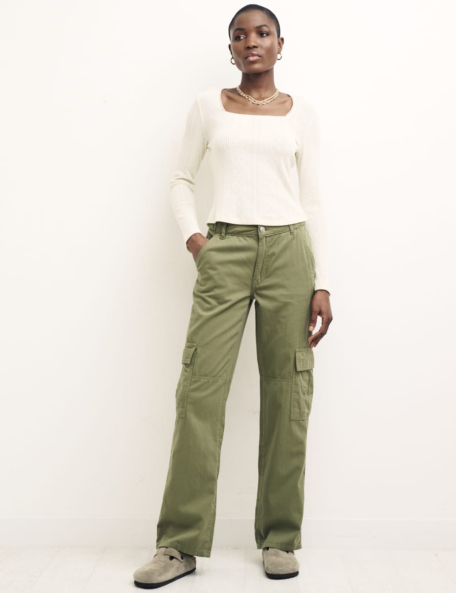 Twill cargo trousers - Khaki green - Ladies