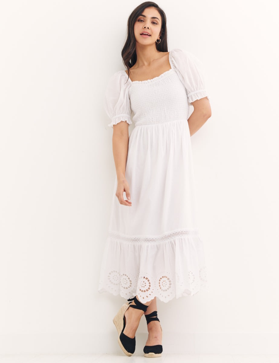 White Broderie Teddie Midi Dress | Nobody's Child