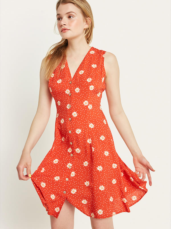 Red and White Daisy Spot Zoey Mini Dress