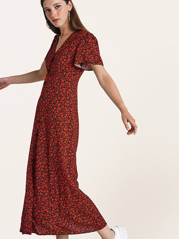 Black and Red Floral Leana Maxi Dress
