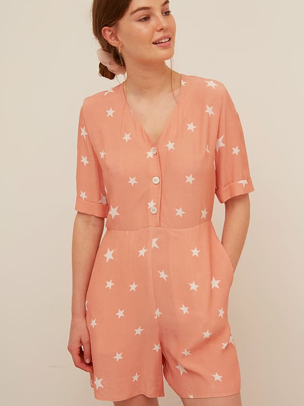 Lenzing EcoVero Coral and White Star Sharona Playsuit