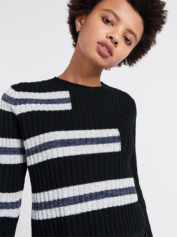 Black Striped Rib Knit Sweater
