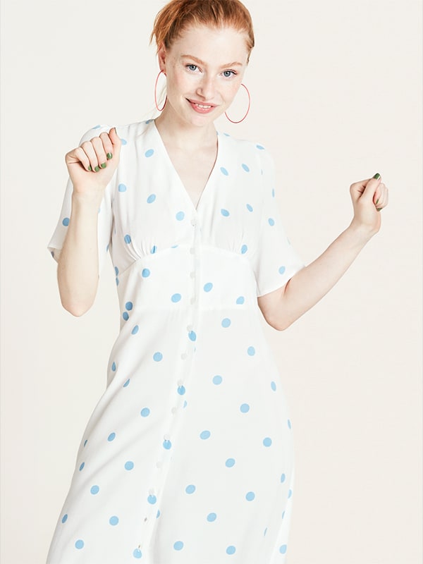 Cream and Blue Alexa Spot Print Midi Dress
