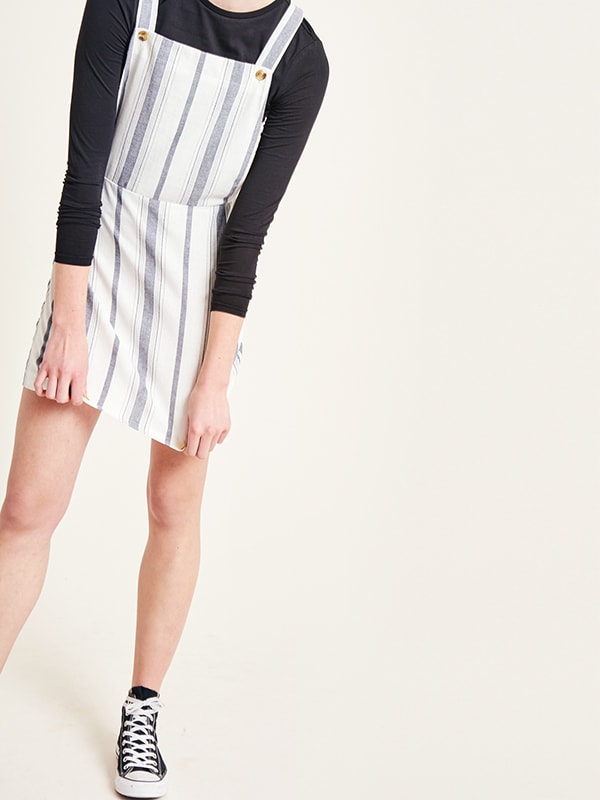 Blue and White Stripe Henley Dungaree Dress