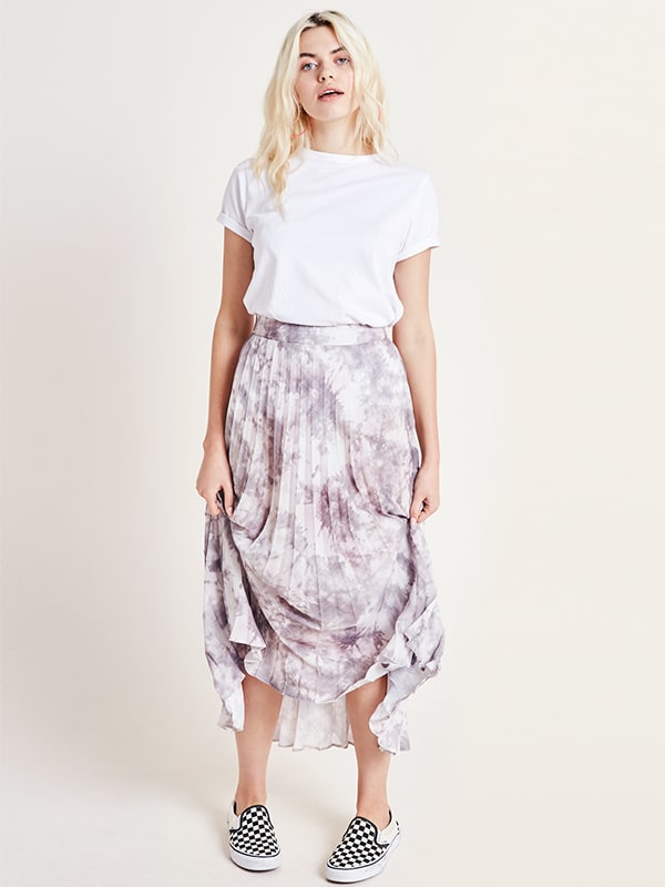Tie Dye Print Pleated Midi Skirt