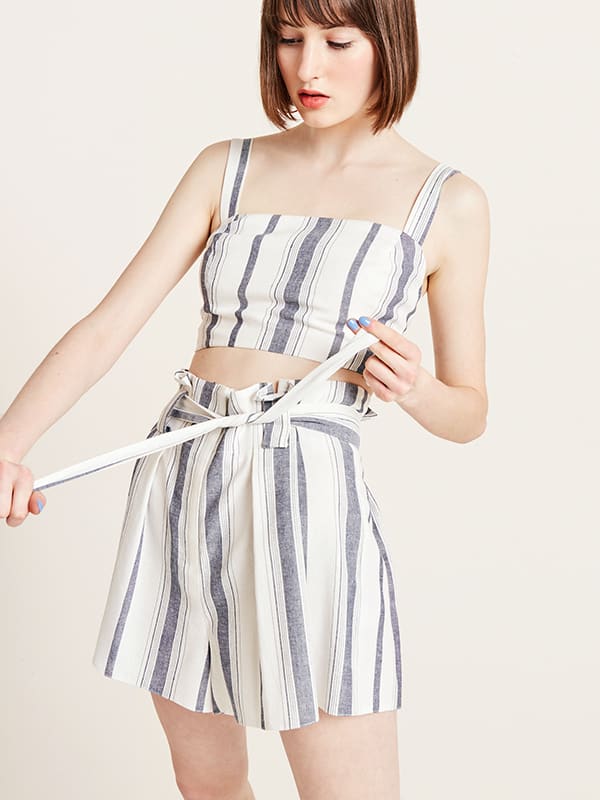 Blue and White Stripe Coco Paperbag Short