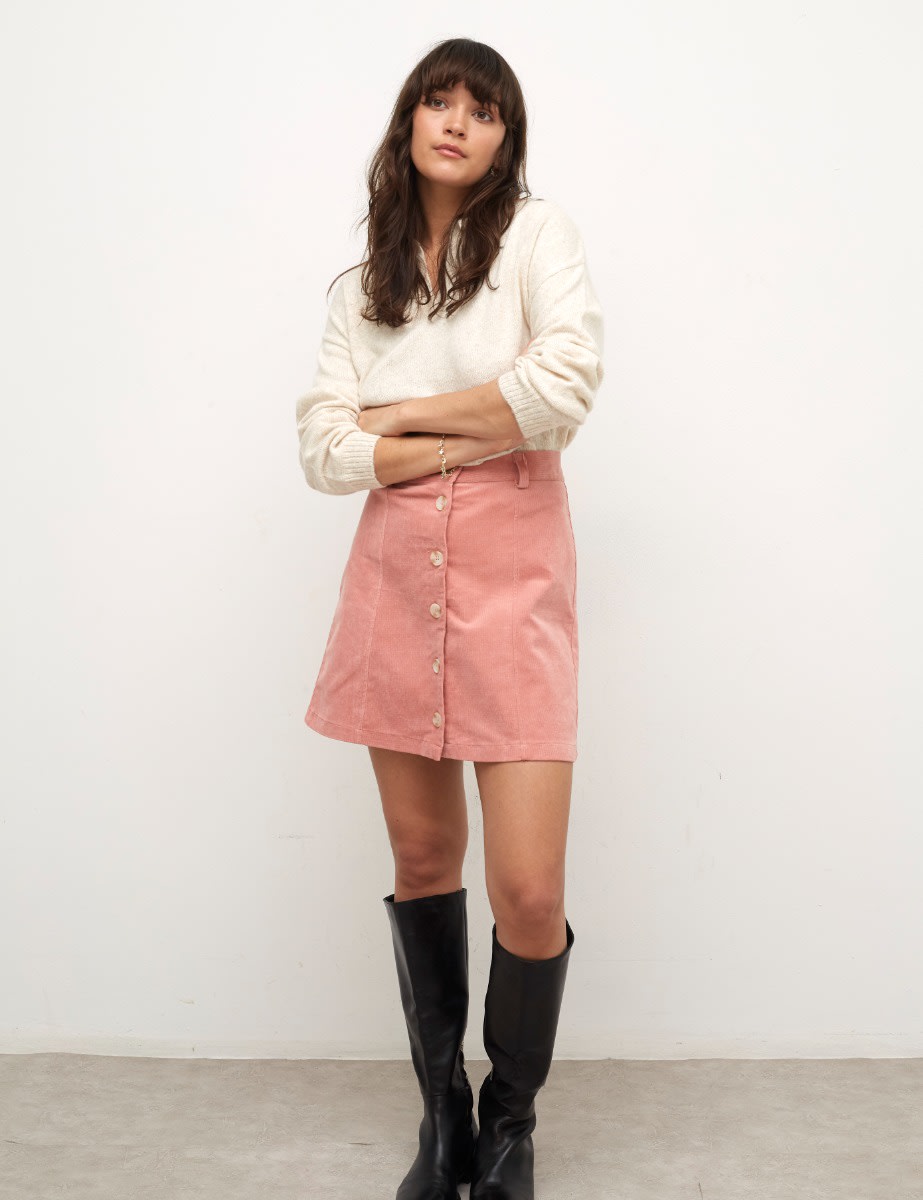 Hettie Pink Cord Mini Skirt