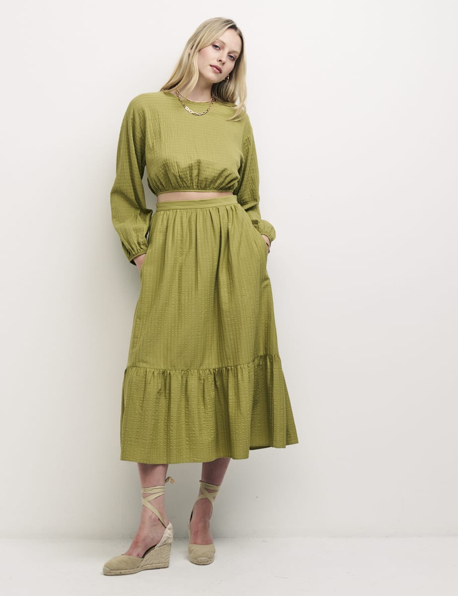 Khaki Green Bianca Midi Skirt