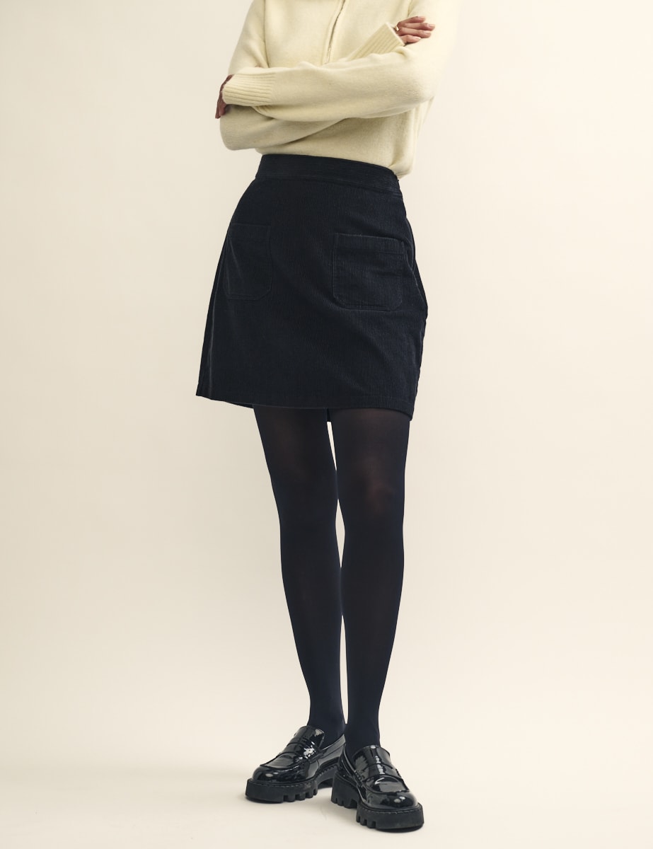 Black Cord A-Line Mini Skirt