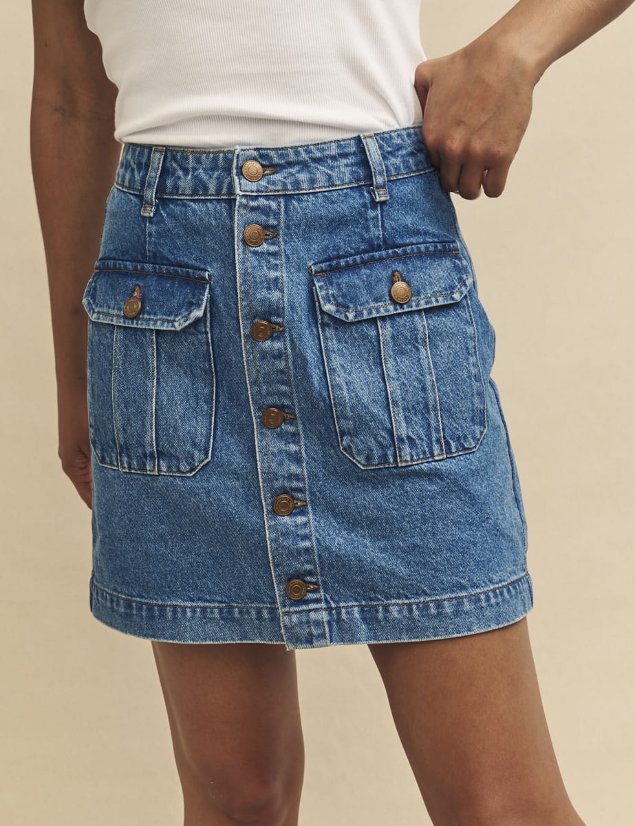Blue Mid Wash Denim Button-Up Mini Skirt | Nobody's Child