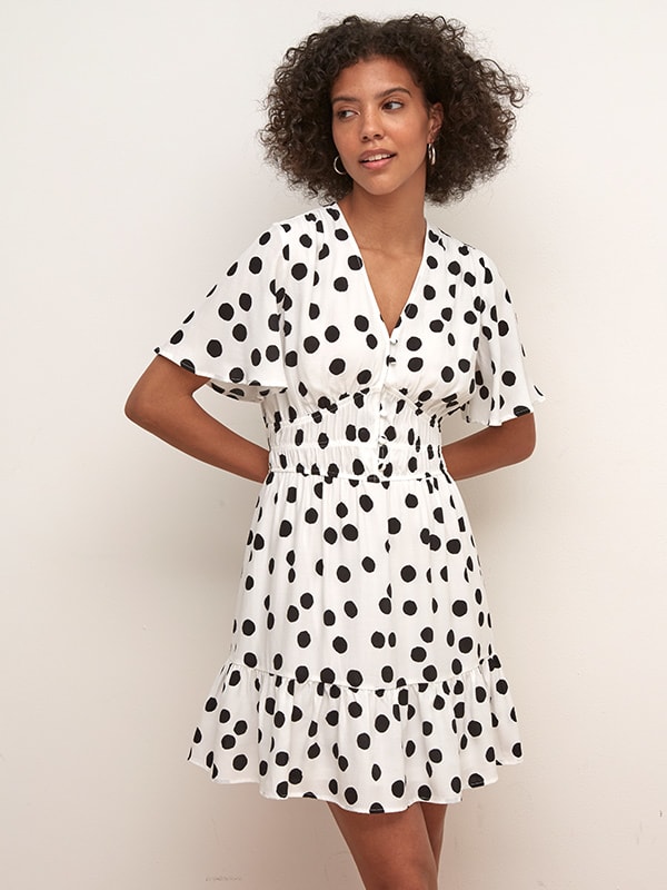 Lenzing Ecovero White and Black Spot Savannah Mini Dress | Nobody's Child
